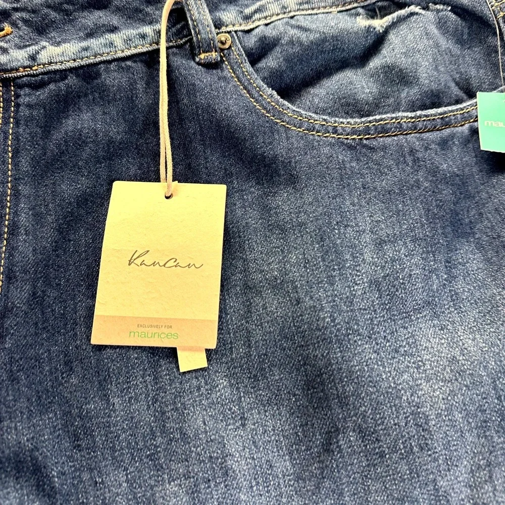 Kancan Jeans Women 24x32 Blue Denim Wide Leg Hi-Rise Distressed Raw Hem NWT - Picture 3 of 13